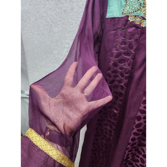 Embroidered Rubashka Couture Purple & Teal Kaftan Long Dress With Beaded Detail - Picture 3 of 9